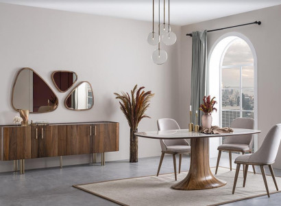 Dining room set 9 pieces modern design luxury furniture complete furnishings dining table